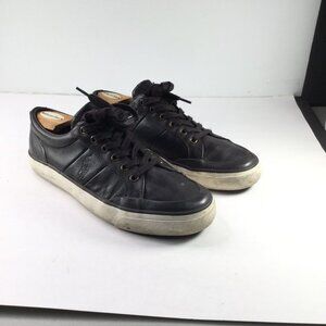 Polo by Ralph Lauren Ian Sneakers Men Size 10 Black Leather Lace-Up Low Top